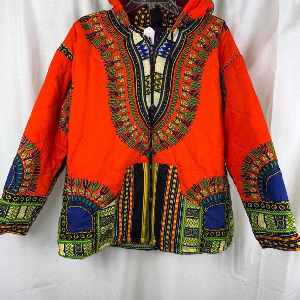 African Quilted Zip Up Reversible Jacket With Hoodie